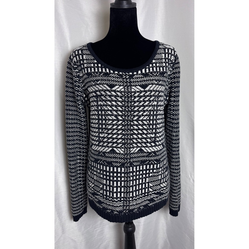 Gianni Bini Sweater Womens M Black White Geometric Knit Long Sleeve Excellent